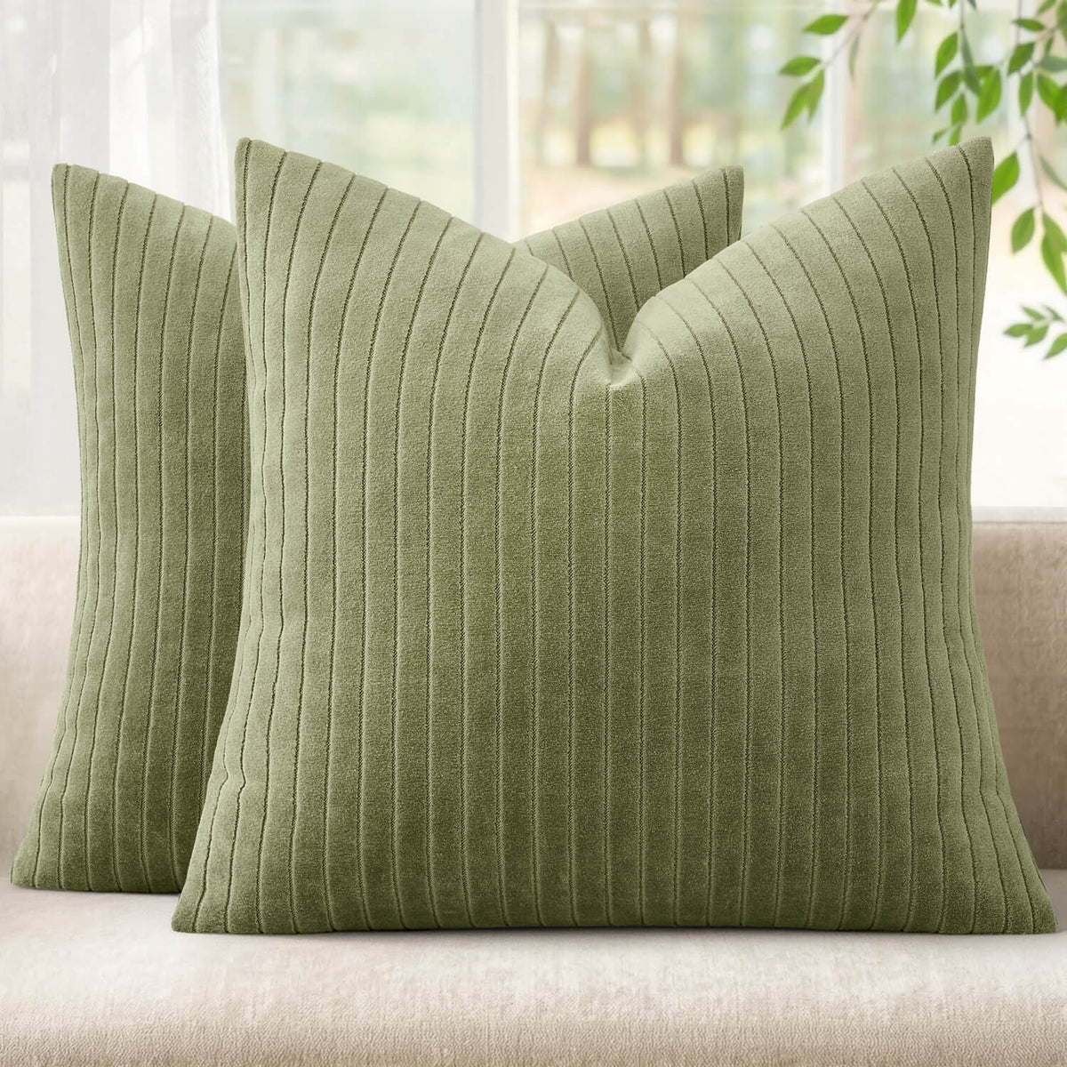 MIULEE Set of 2 Sage Green Decorative Throw Pillow Covers 18x18 Inch ...