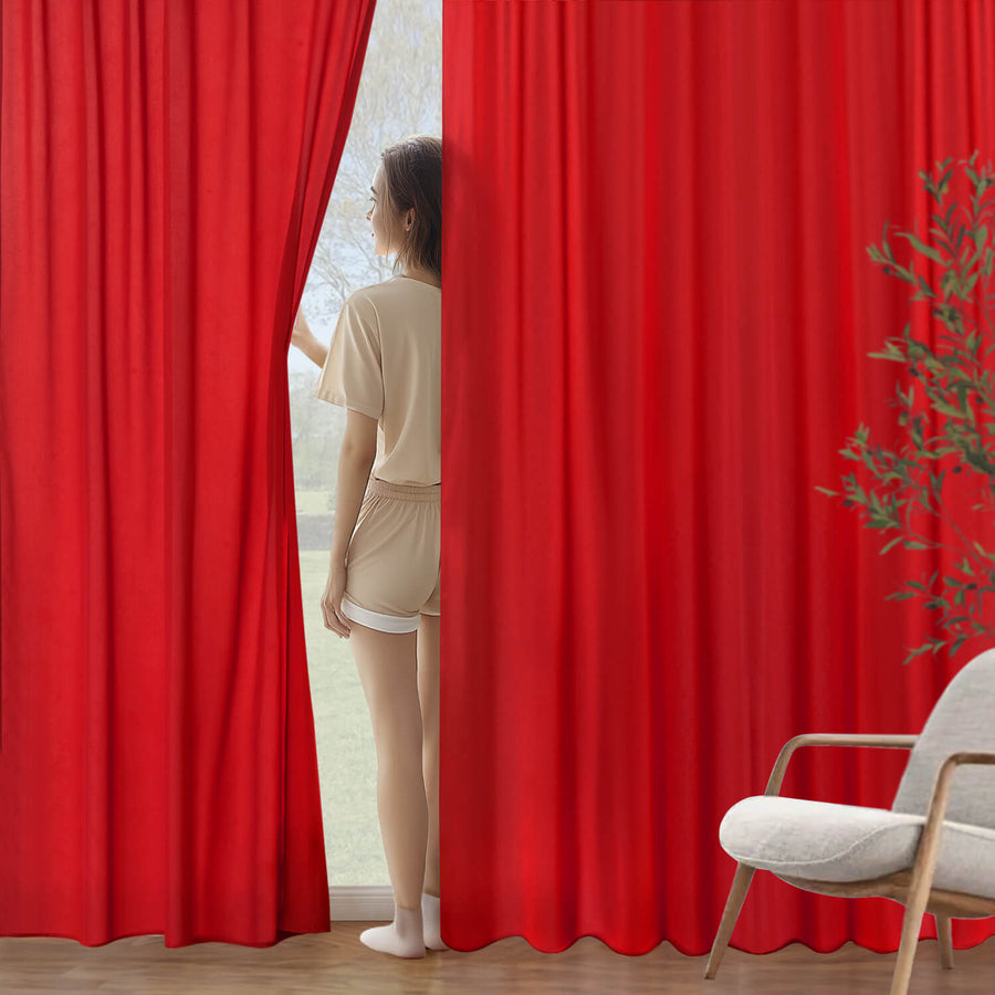 Non-See-Through Semi Sheer Window Curtains Red 42Wx84L-inch