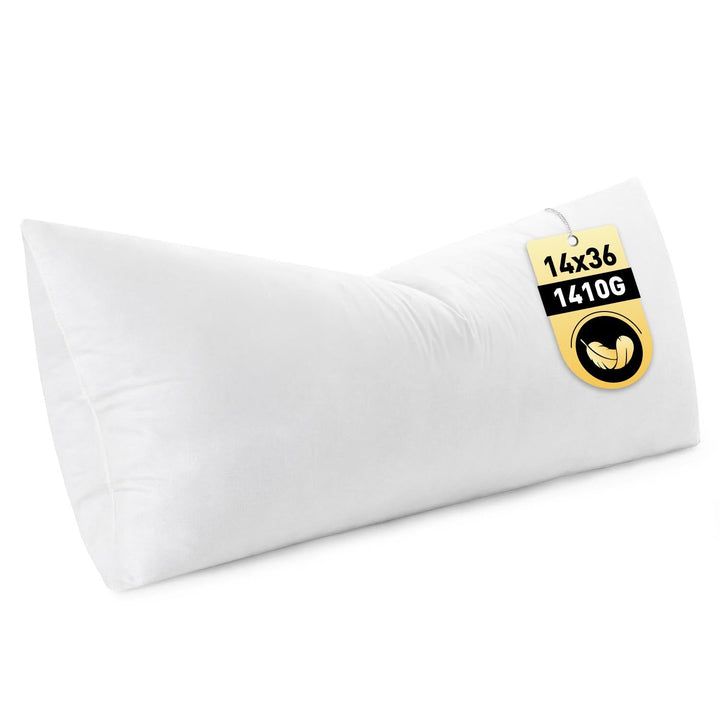 Down Feather Pillow Insert with Cotton Fabric White 14x36 Inch