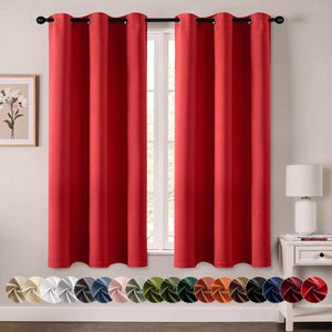 Thermal Insulated Drapes Solid Grommet Curtains Red 40Wx45L-inch