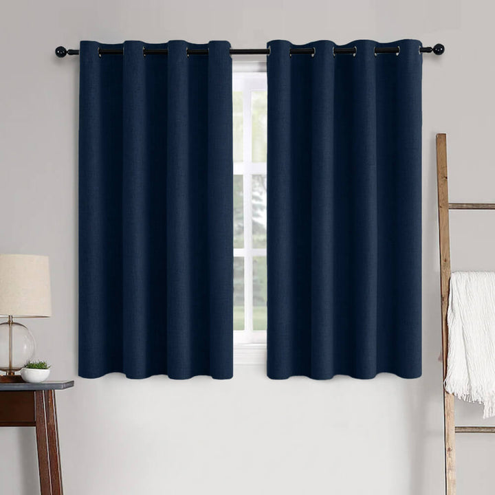 Solid Linen Textured Blackout Thermal Insulated Grommet Curtains Midnight Blue 52Wx63L Pack of 2