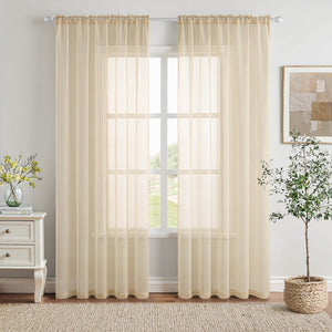 Solid Color Sheer Window Curtains Elegant Window Voile Curtains Cream 54Wx54L-inch
