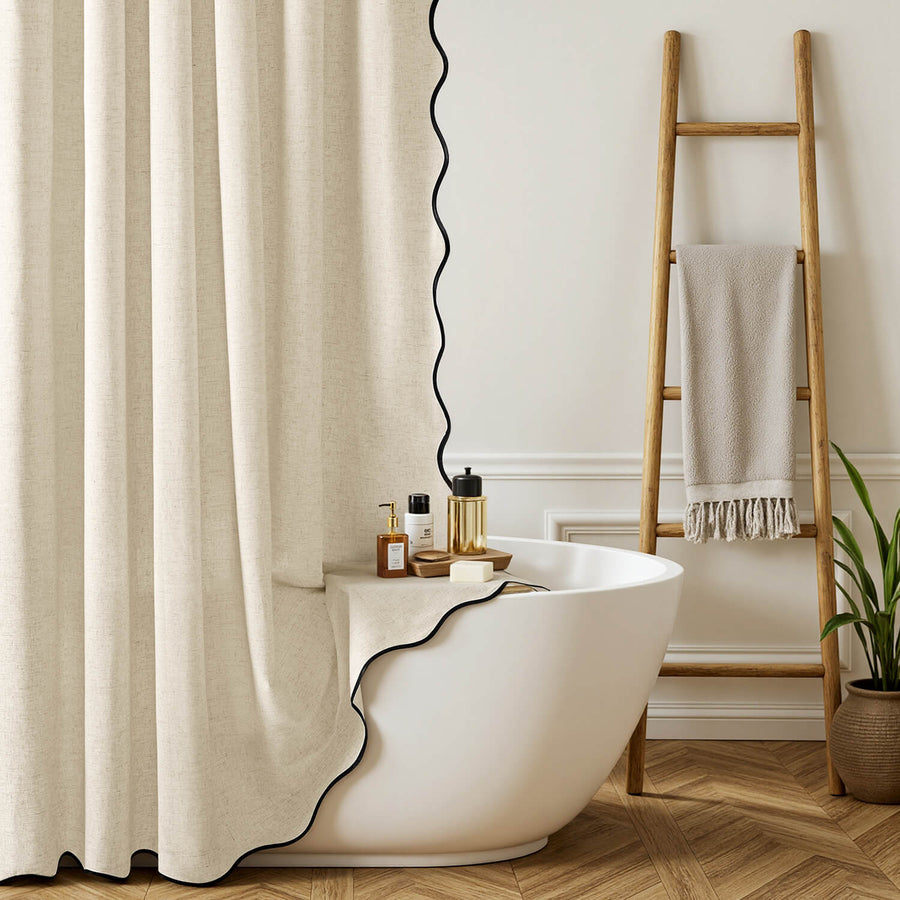Linen Scalloped Shower Curtain Natural 72Wx72L