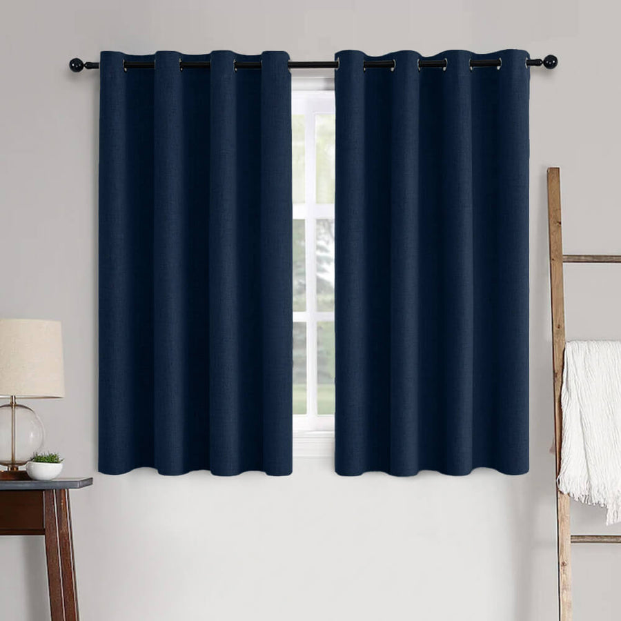 Solid Linen Textured Blackout Thermal Insulated Grommet Curtains Midnight Blue 52Wx54L Pack of 2