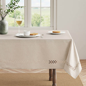 Linen Cutouts Waterproof Stain Resistant Shrink-Proof TableCloth Beige 144Lx60W-inch
