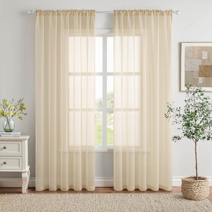 Solid Color Sheer Window Curtains Elegant Window Voile Curtains Cream 54Wx45L-inch