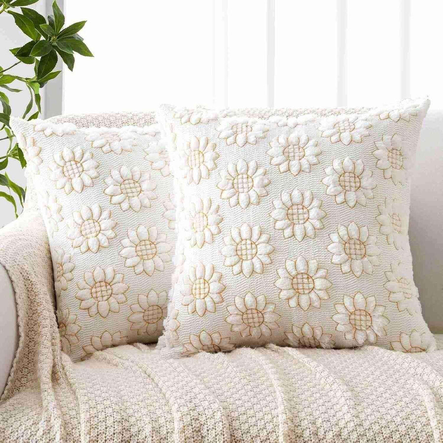 Flower Sunflower Daisy Summer Farmhouse Pillow CoversPure White 18x18 Pack of 2