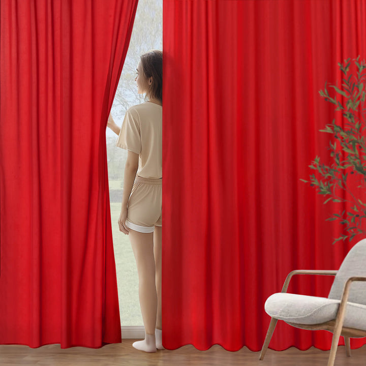 Non-See-Through Semi Sheer Window Curtains Red 42Wx90L-inch