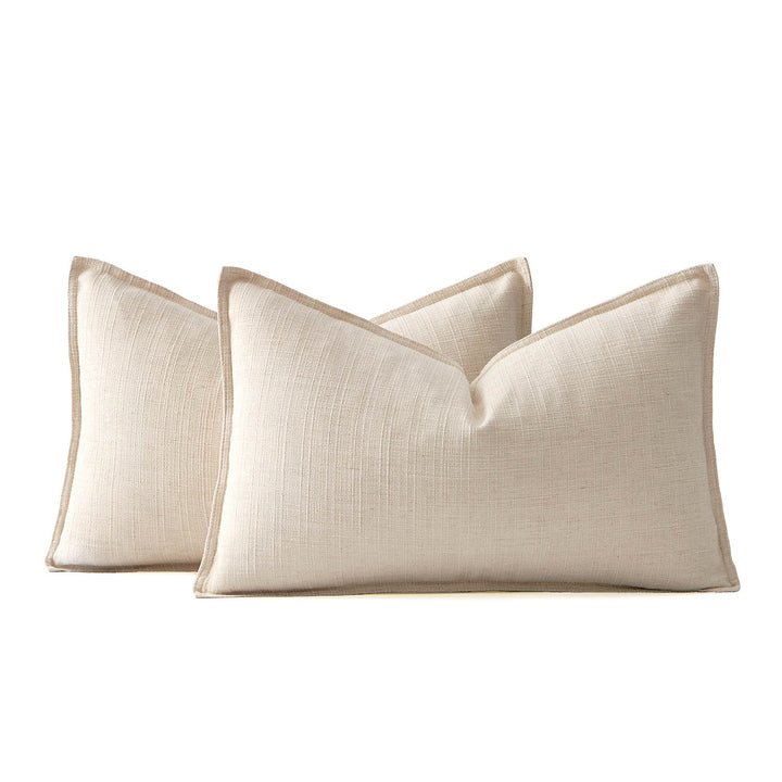 Boho Farmhouse Neutral Linen Throw Pillow Covers Natural Beige 20x12-inch