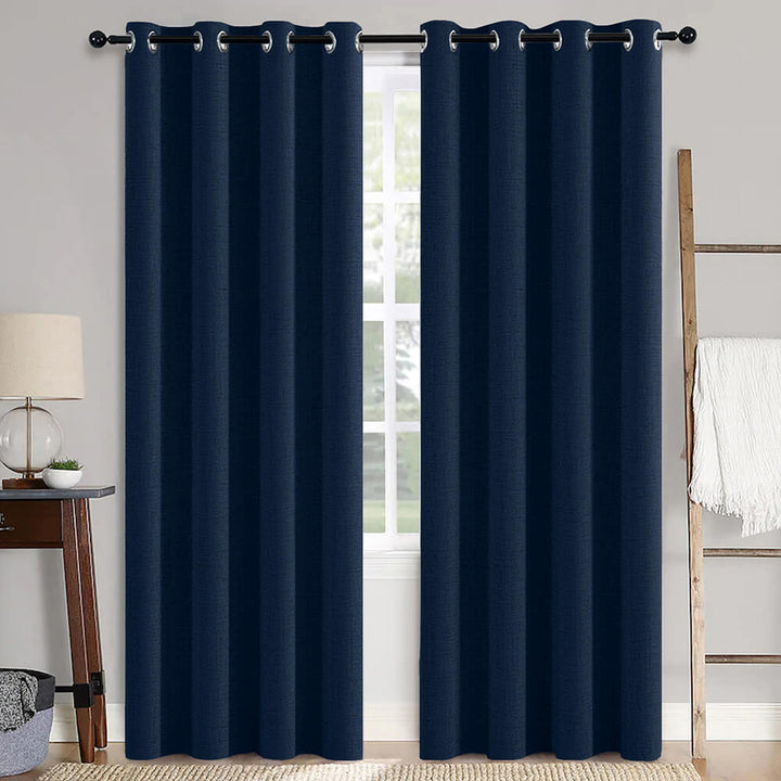 Solid Linen Textured Blackout Thermal Insulated Grommet Curtains Midnight Blue 52Wx84L Pack of 2
