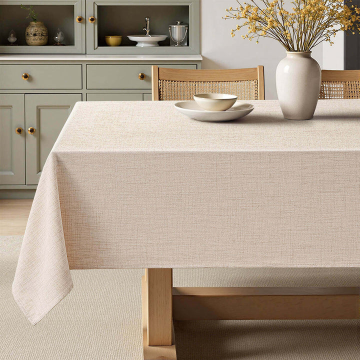 Linen Rectangle Wrinkle Resistant Waterproof Natural Tablecloth Ivory 84Lx60W