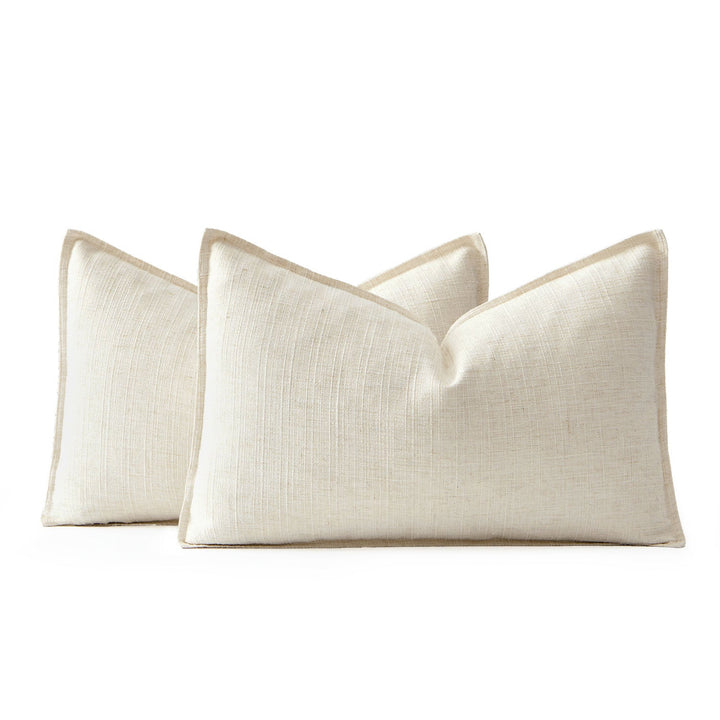 Boho Farmhouse Neutral Linen Throw Pillow Covers Cream White 20x12-inch