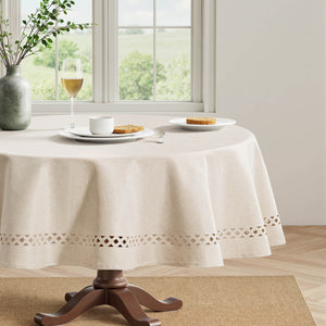 Linen Cutouts Waterproof Stain Resistant Shrink-Proof TableCloth Beige 60Lx60W-inch