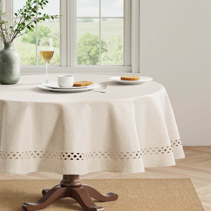 Linen Cutouts Waterproof Stain Resistant Shrink-Proof TableCloth Beige 60Lx60W-inch