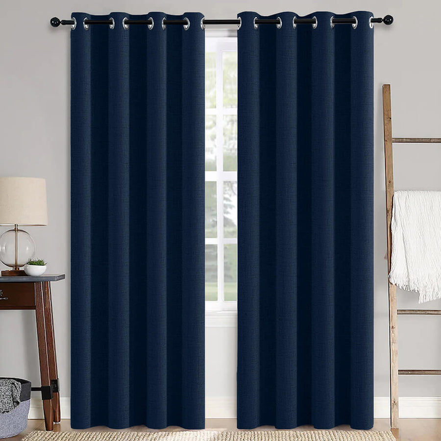 Solid Linen Textured Blackout Thermal Insulated Grommet Curtains Midnight Blue 52Wx96L Pack of 2