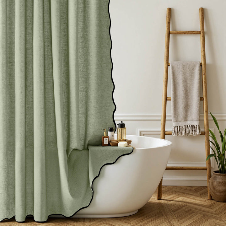Linen Scalloped Shower Curtain Sage Green 72Wx72L