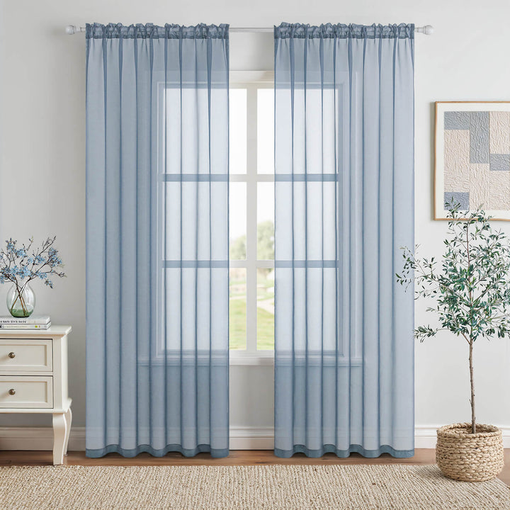 Solid Color Sheer Window Curtains Elegant Window Voile Curtains Dusty Blue 54Wx108L-inch