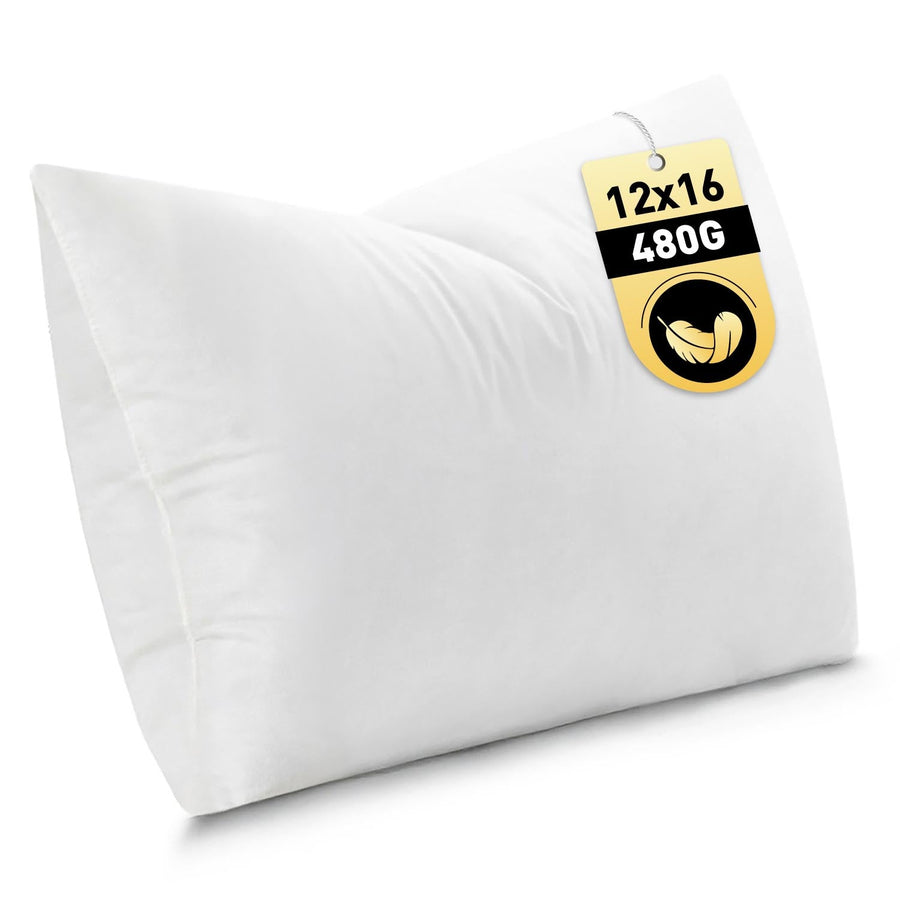 Down Feather Pillow Insert with Cotton Fabric White 12x16 Inch