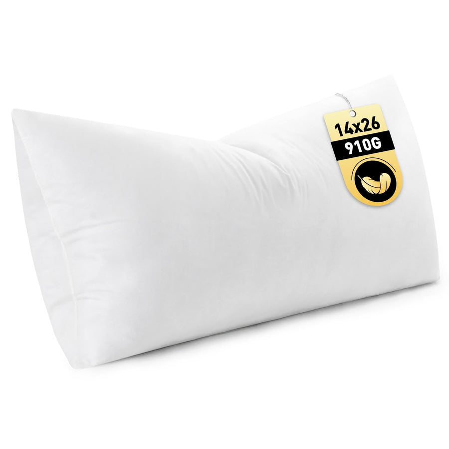 Down Feather Pillow Insert with Cotton Fabric White 14x26 Inch