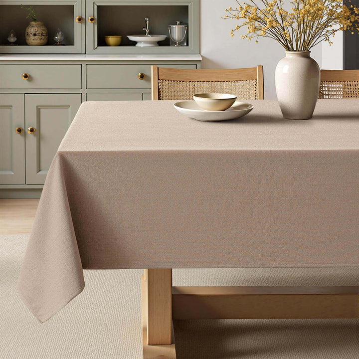 Linen Rectangle Wrinkle Resistant Waterproof Natural Tablecloth Brown 84Lx60W