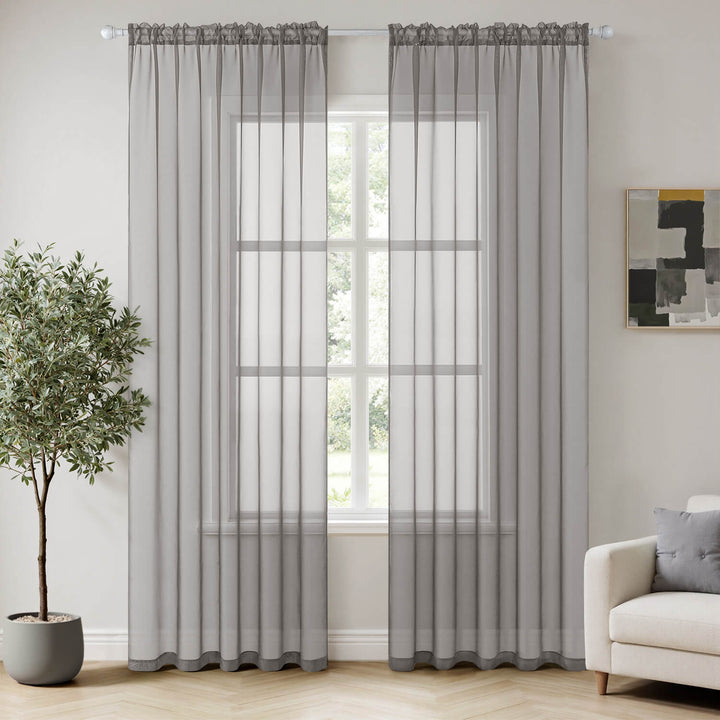Solid Color Sheer Window Curtains Elegant Window Voile Curtains Grey 54Wx72L-inch