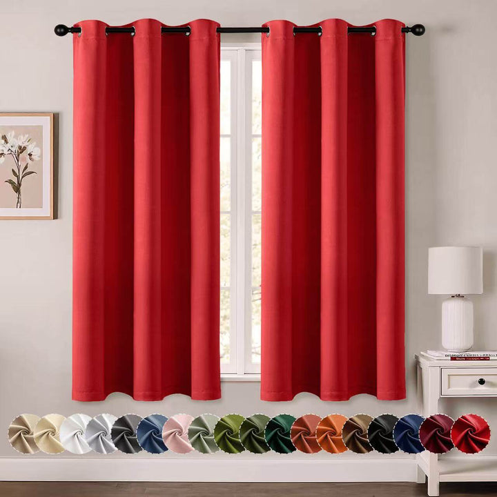 Thermal Insulated Drapes Solid Grommet Curtains Red 40Wx63L-inch