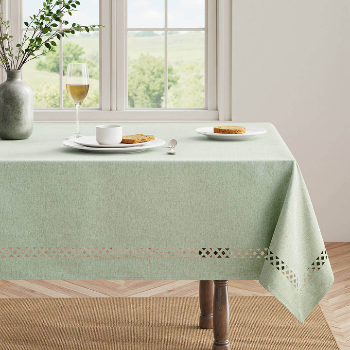 Linen Cutouts Waterproof Stain Resistant Shrink-Proof TableCloth Sage Green 104Lx60W-inch