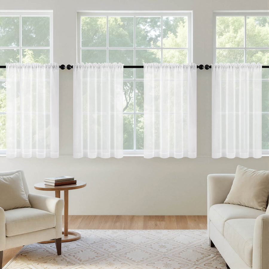 Rod Pocket Voile Window Treatment Sheer Curtains White 42Wx54L-inch