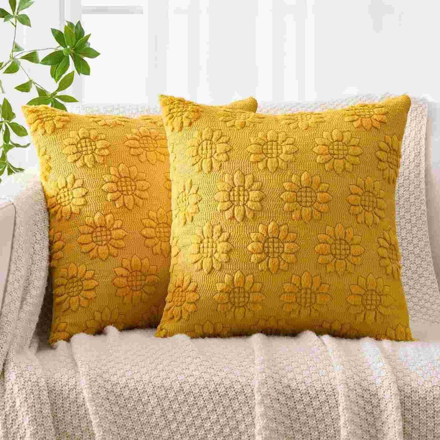 Flower Sunflower Daisy Summer Farmhouse Pillow Covers Mustard Yellow 18x18 Pack of 2