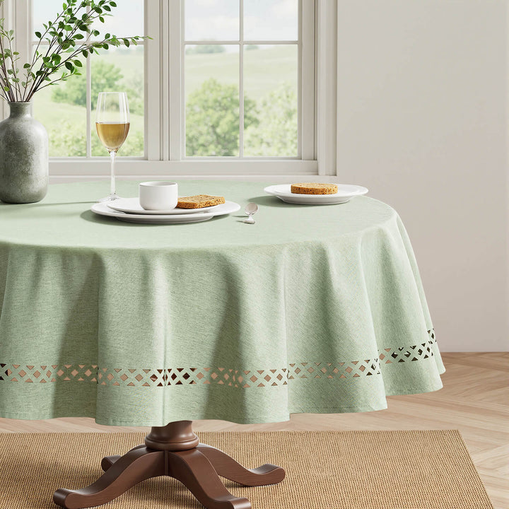 Linen Cutouts Waterproof Stain Resistant Shrink-Proof TableCloth Sage Green 60Lx60W-inch