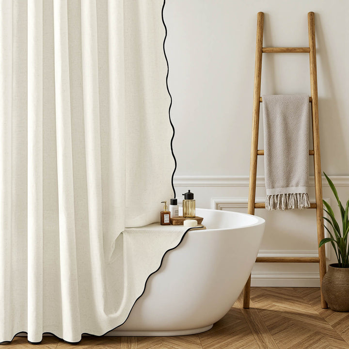 Linen Scalloped Shower Curtain White 72Wx72L
