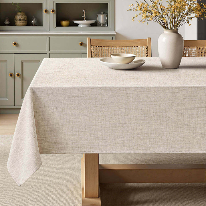 Linen Rectangle Wrinkle Resistant Waterproof Natural Tablecloth Grayish White 84Lx60W