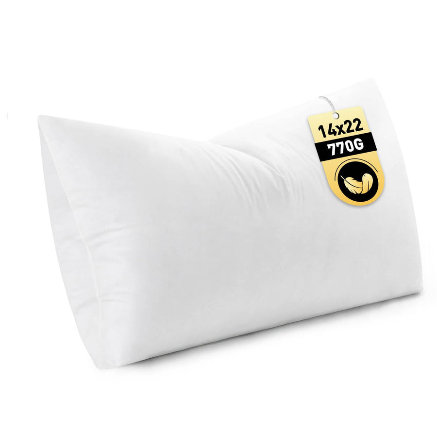 Down Feather Pillow Insert with Cotton Fabric White 14x22 Inch