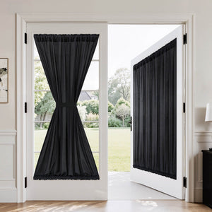 French Door Semi Sheer Rod Pocket Curtains Black 54Wx72L-inch
