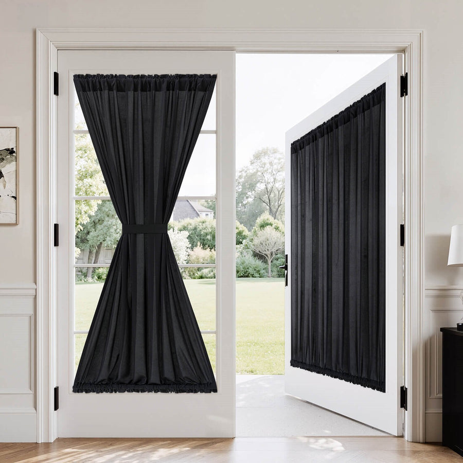French Door Semi Sheer Rod Pocket Curtains Black 54Wx72L-inch