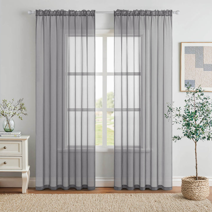 Solid Color Sheer Window Curtains Elegant Window Voile Curtains Charcoal Grey 54Wx54L-inch