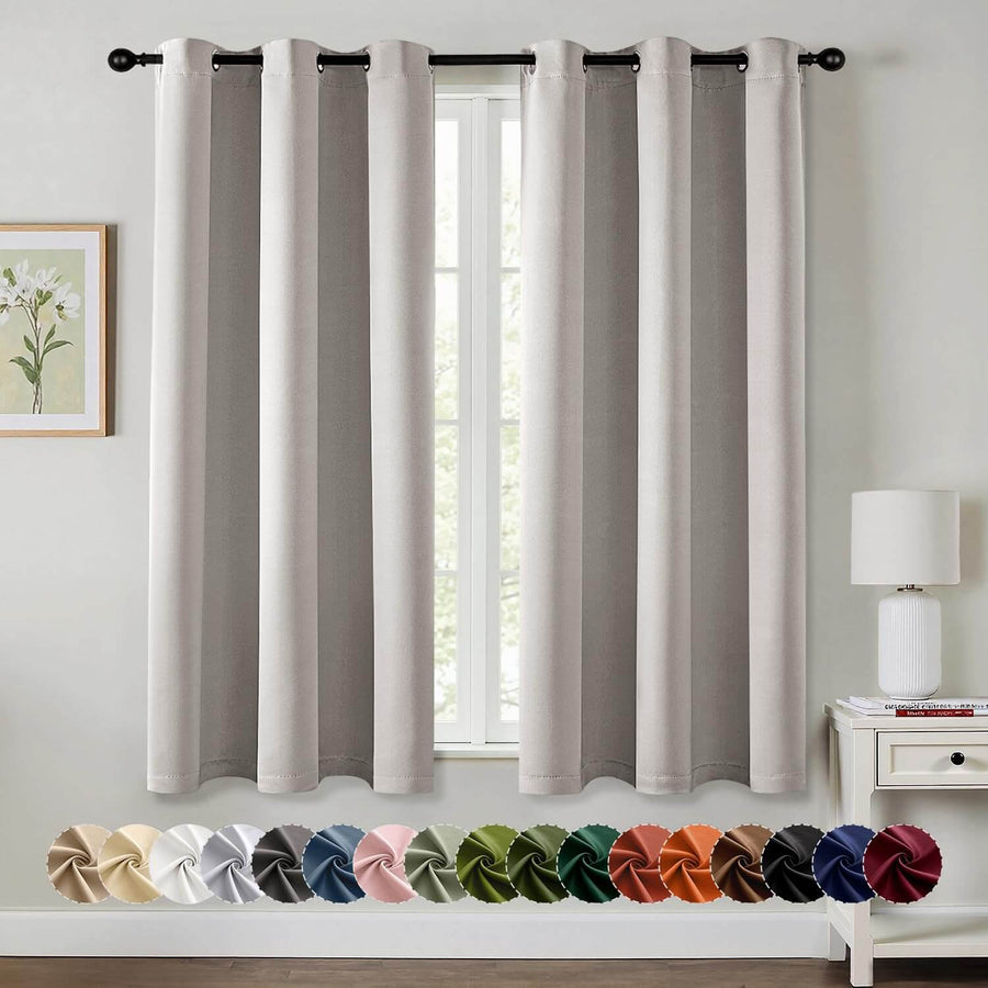 Solid Grommet Noise Reduction Light Blocking Blackout Curtains Stone 40Wx63L-inch