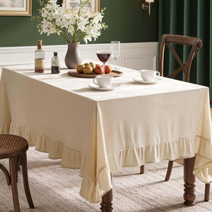 Wrinkle-Resistant Velvet Tablecloth with Ruffle Edge Beige 84Lx60-inch