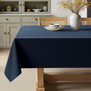 Linen Rectangle Wrinkle Resistant Waterproof Natural Tablecloth Navy Blue 84Lx60W