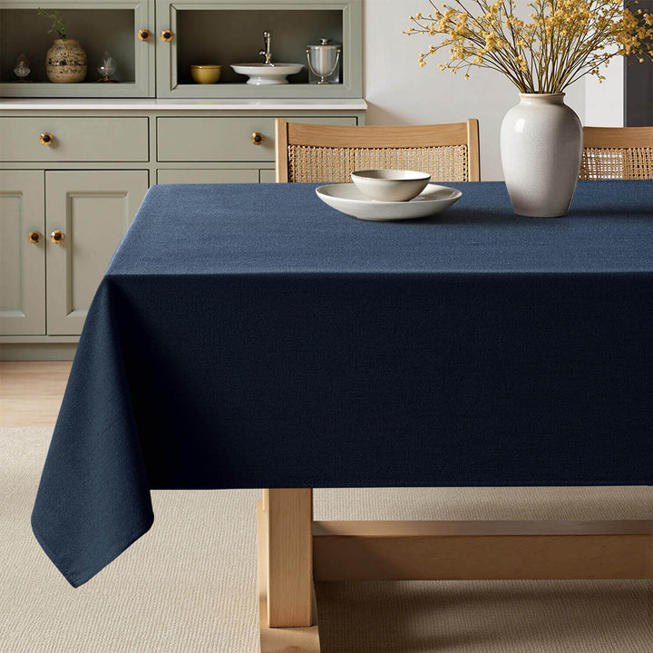 Linen Rectangle Wrinkle Resistant Waterproof Natural Tablecloth Navy Blue 84Lx60W