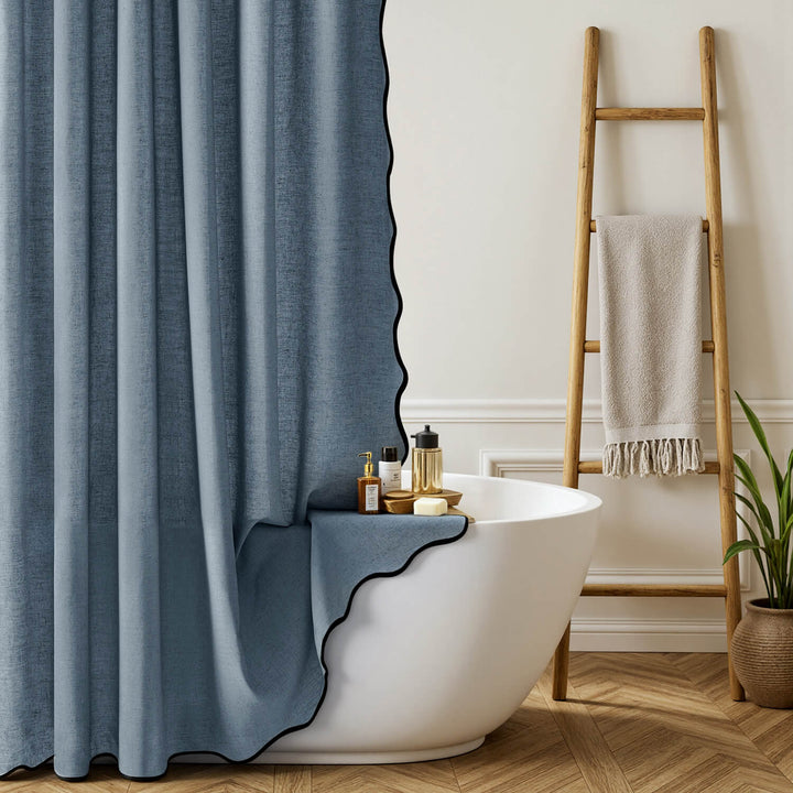 Linen Scalloped Shower Curtain Dusty Blue 72Wx72L