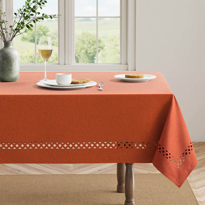 Linen Cutouts Waterproof Stain Resistant Shrink-Proof TableCloth Burnt Orange 120Lx60W-inch