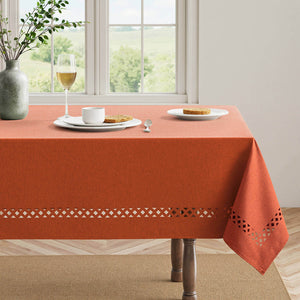 Linen Cutouts Waterproof Stain Resistant Shrink-Proof TableCloth Burnt Orange 70Lx52W-inch