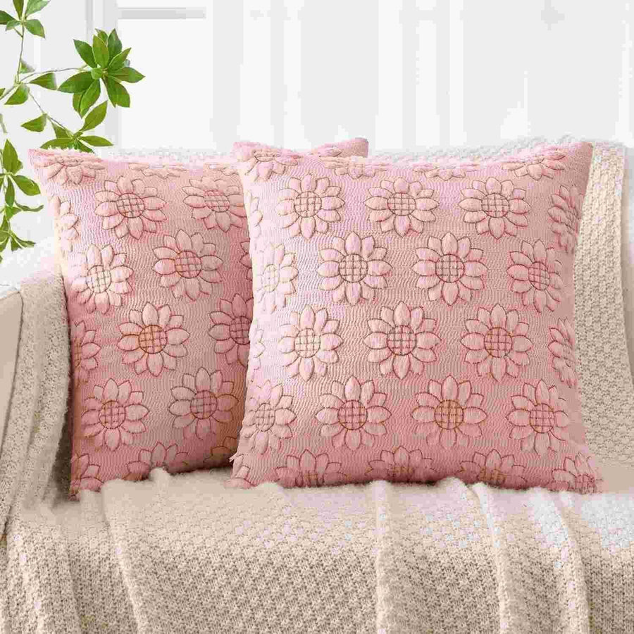 Flower Sunflower Daisy Summer Farmhouse Pillow Covers Pink 18x18 Pack of 2