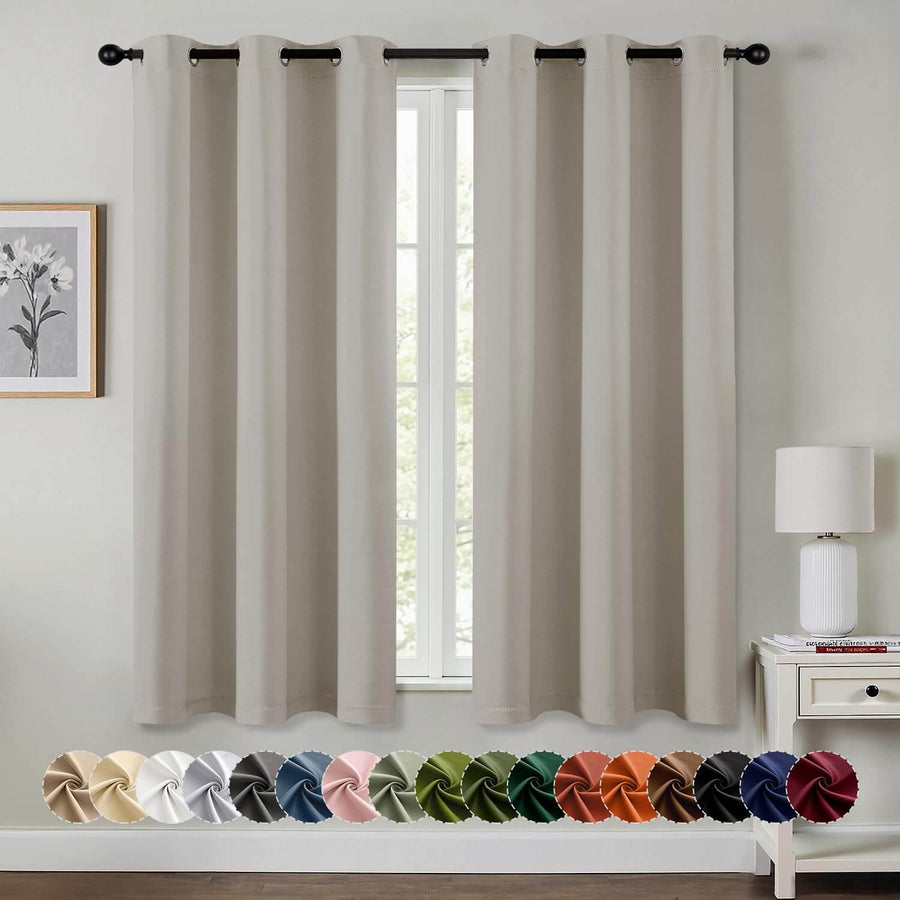 Solid Grommet Noise Reduction Light Blocking Blackout Curtains Natural 40Wx63L-inch