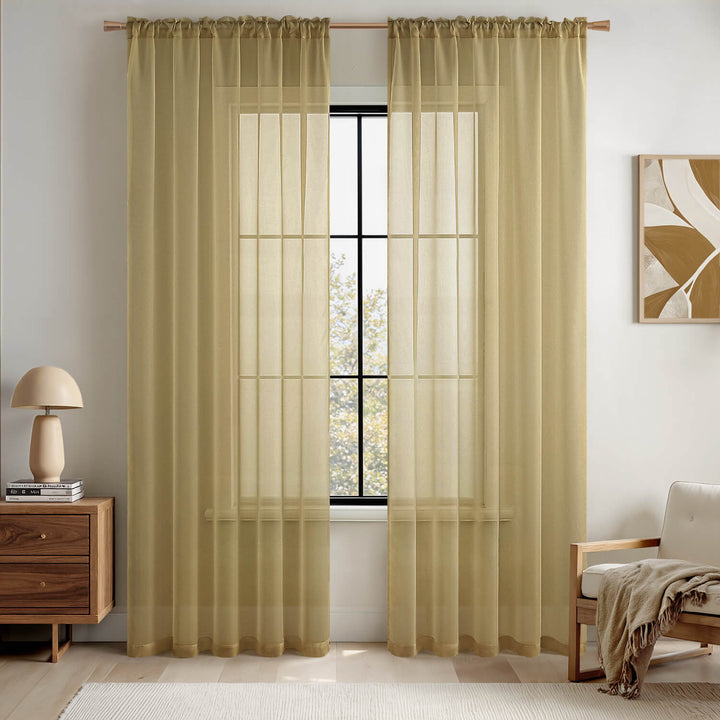 Solid Color Sheer Window Curtains Elegant Window Voile Curtains Dark Gold 54Wx54L-inch