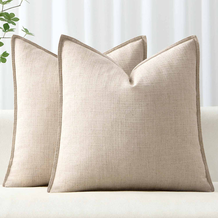 Boho Farmhouse Neutral Linen Throw Pillow Covers Natural Beige 18x18-inch
