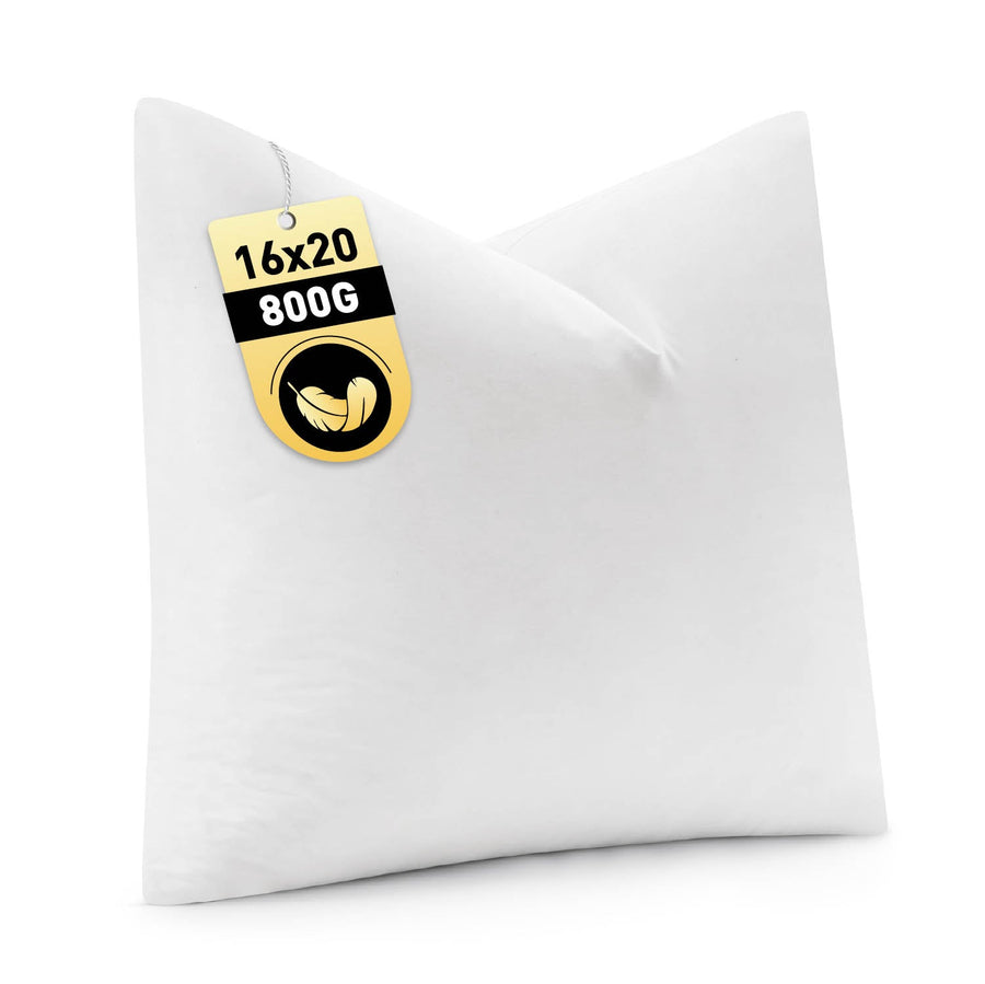 Down Feather Pillow Insert with Cotton Fabric White 16x20 Inch