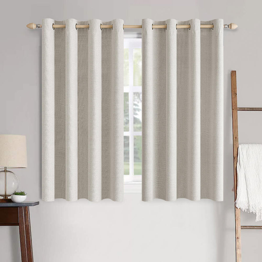 Solid Linen Textured Blackout Thermal Insulated Grommet Curtains Cream 52Wx45L Pack of 2