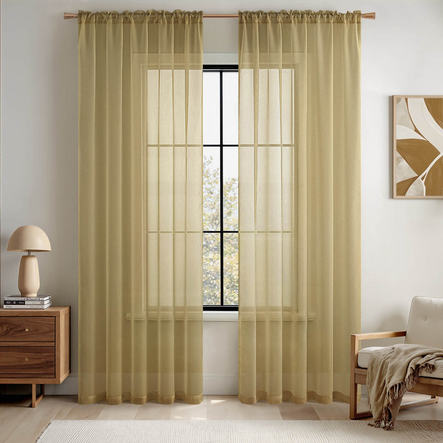 Solid Color Sheer Window Curtains Elegant Window Voile Curtains Dark Gold 54Wx72L-inch